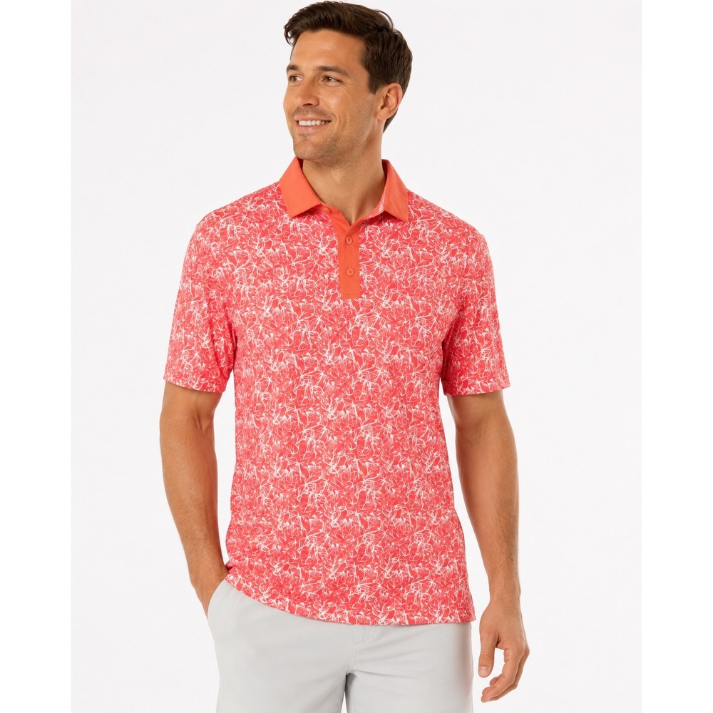 Graham Luxe Perfect Coral Polo Magic Star Floral Performance Shirt NWT Size M